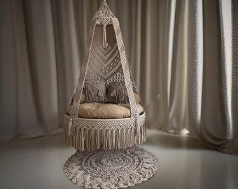 Swing, Macrame Hammock Chair, Macrame Round Swing, Hanging Cotton Macrame Hammock Chair, Macrame Swing Chair Handmade Macrame Swing For Home