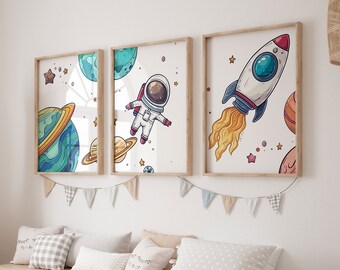 Nursery Space Prints, Nursery Posters, Outer Space Wall Art, Space Decor, Space Theme Poster, Boys Nursery Decor, Boys Room Decor, Astronaut