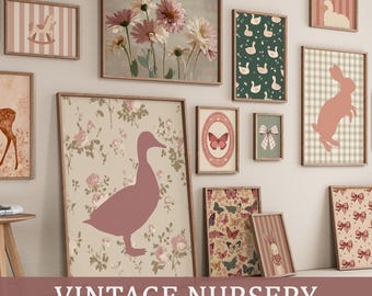 Galleria per la cameretta delle bambine, set da 12: arte cottagecore vintage - stampe floreali per bambine (download digitale)