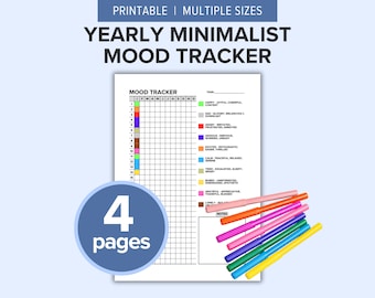 Yearly Minimalist Mood Tracker Printable | A Year In Pixels | Track Emotions & Mental Health | Anxiety, Depression, Sadness, Happiness