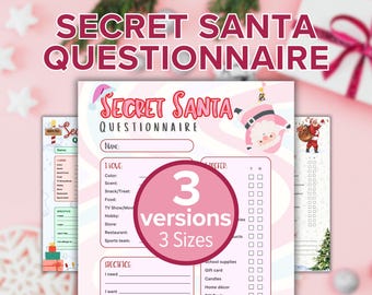 Secret Santa Questionnaire Printable for Christmas Gifts | Christmas Wish List | Work Gift Exchange Questions | Xmas Ideas Download