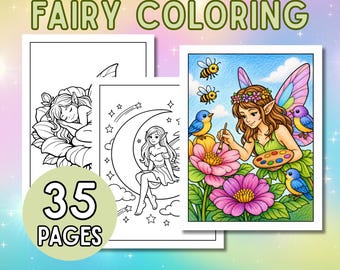 Printable Fairy Coloring Pages | 35 Fantasy Coloring Sheets PDF | Digital Download | Magical Coloring Book | Kids, Teens & Adults