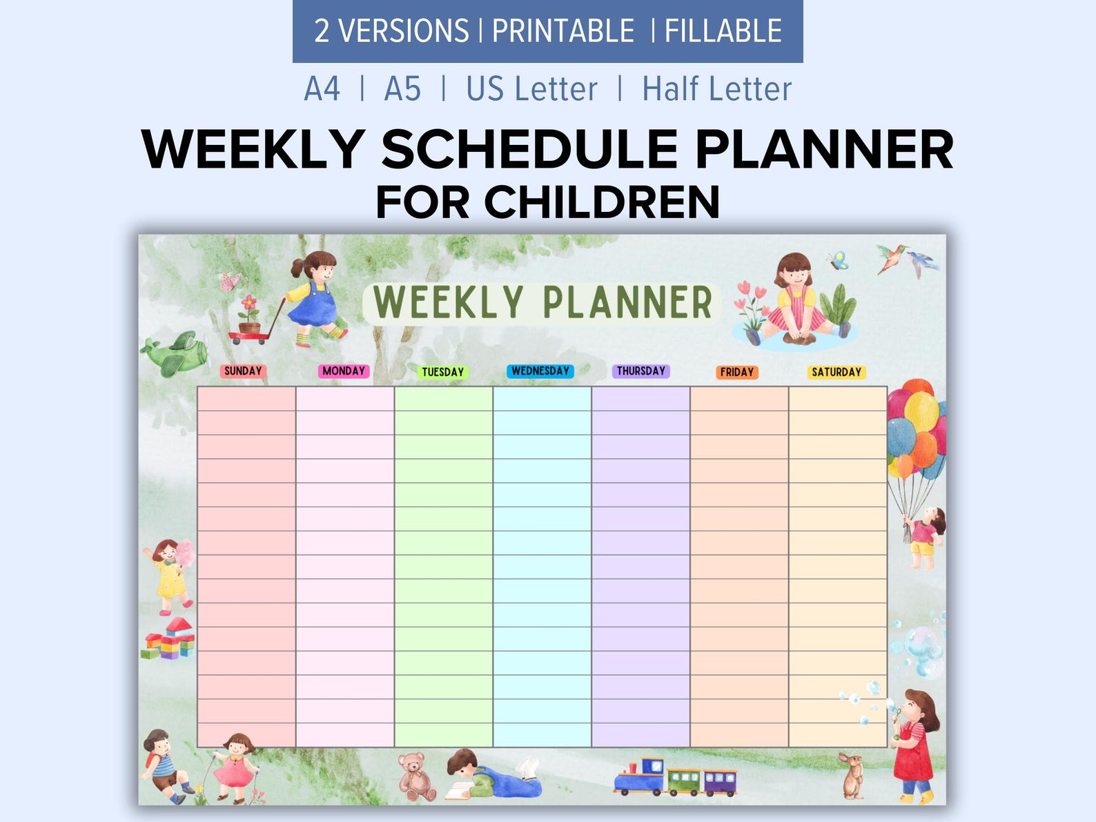 Weekly Roster For Kids Weekly Schedule Planner for Children Printable | Kids Week Schedule - Etsy