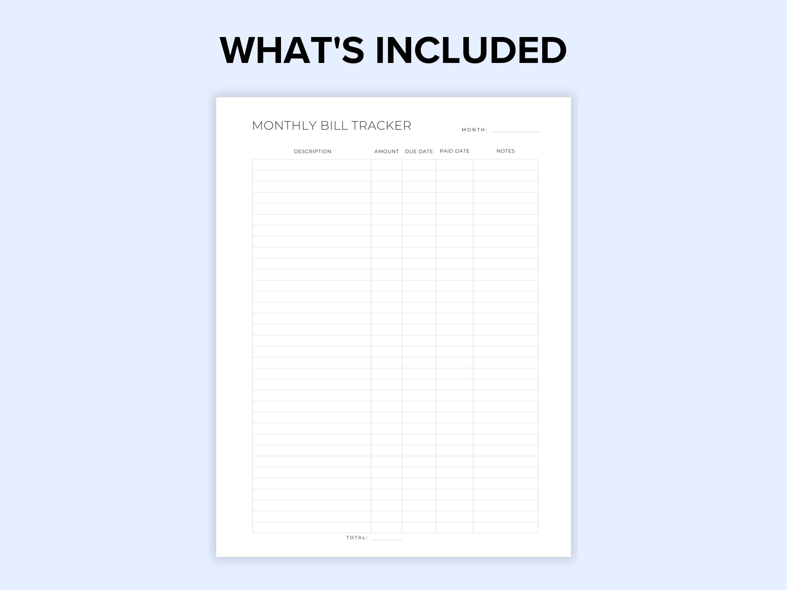 Monthly Bill Tracker Printable | Budget Organizer & Payment Log ...