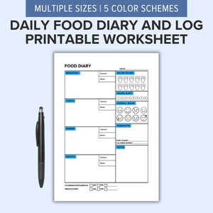 Daily Food Diary & Log Printable | Meal Tracker | Daily Calorie Counting | Water Intake, Mood, and Sleep Tracker