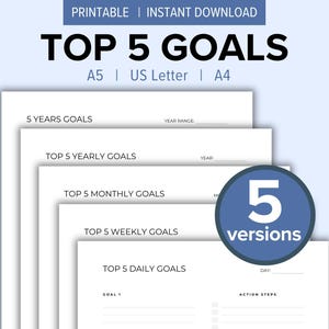 Top 5 Goals Printable Planner Bundle | 2025 Yearly, Monthly, Weekly, and Daily Planner | 2025 Daily, Weekly, Monthly, and Quarterly Goals
