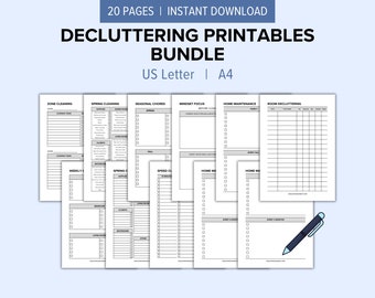 20 Decluttering Checklist Printable Planner | Home Management Checklist | Cleaning Schedule | Tidy Up Home Space | Minimalist and Declutter