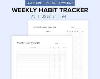 Weekly Habit Tracker Printable | Habit Goal Tracker Template | Routine Tracker | 7 Day Habit Challenge | A5, US Letter, A4, Fillable