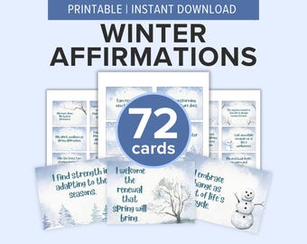 72 Winter Affirmation Cards for Gratitude | Printable Winter-Themed Cards | Positive Winter Quotes and Sayings