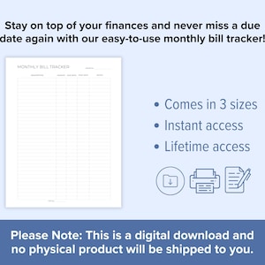 Monthly Bill Tracker Printable | Budget Organizer & Payment Log ...