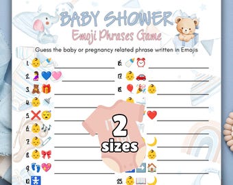 Baby Shower Emoji Game - 30 Emoji Phrases, Printable Baby Shower Pictionary, Pregnancy Guessing Game PDF