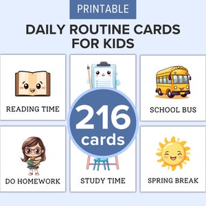 216 Daily Routine Cards For Kids Printable with 16 Kids Routine Charts | Daily Visual Schedule | Chore Chart for Kids | Toddler Schedule