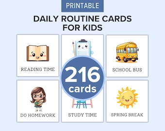 216 Daily Routine Cards For Kids Printable with 16 Kids Routine Charts | Daily Visual Schedule | Chore Chart for Kids | Toddler Schedule