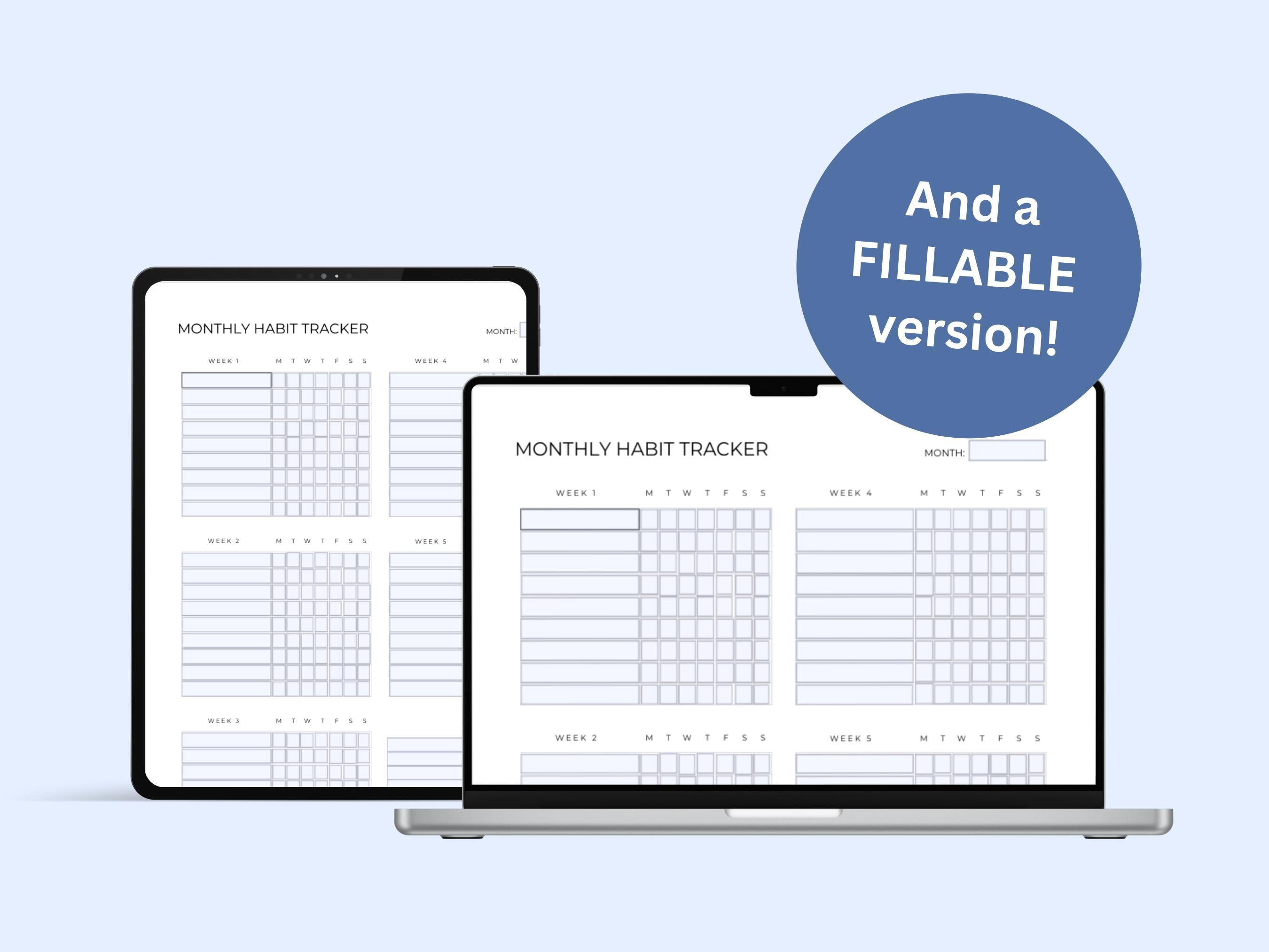 Monthly Habit Tracker Printable A5, US Letter, A4 Fillable & Instant ...