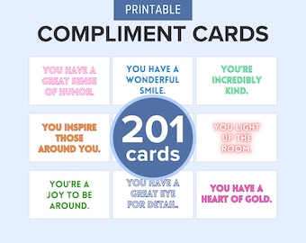 201 Compliment and Kindness Cards Printable | Words of Encouragement Cards | Motivational Notes | Staff Appreciation | Gratitude Cards