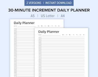30 Minute Increment Daily Planner Printable | Time Blocking Daily & Weekly Schedule | Productivity PDF | 30 Minute Appointment Organizer