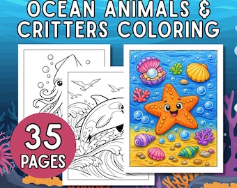 Printable Ocean Animals Coloring Pages | 35 Sea Life Coloring Sheets PDF | Digital Download | Kids, Teens & Adults | Printable Pack