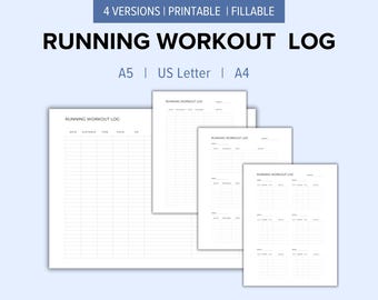 Registro imprimible de entrenamiento de carrera / A5, carta de EE. UU., A4 / Rellenable y descarga instantánea