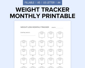 Weight Tracker Monatlich Druckbar | Gewicht Verlust Log Vorlage | Fitness Ziele | Gewicht Journal und Chart | A5, US Letter, A4 | Befüllbar