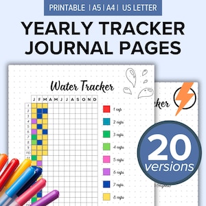 20 Jährliche Tracker Journal Seiten zum Ausdrucken | Jahr in Pixels Tracker Template | Bullet Tracking für ein Journal | Happy Planner Einlagen