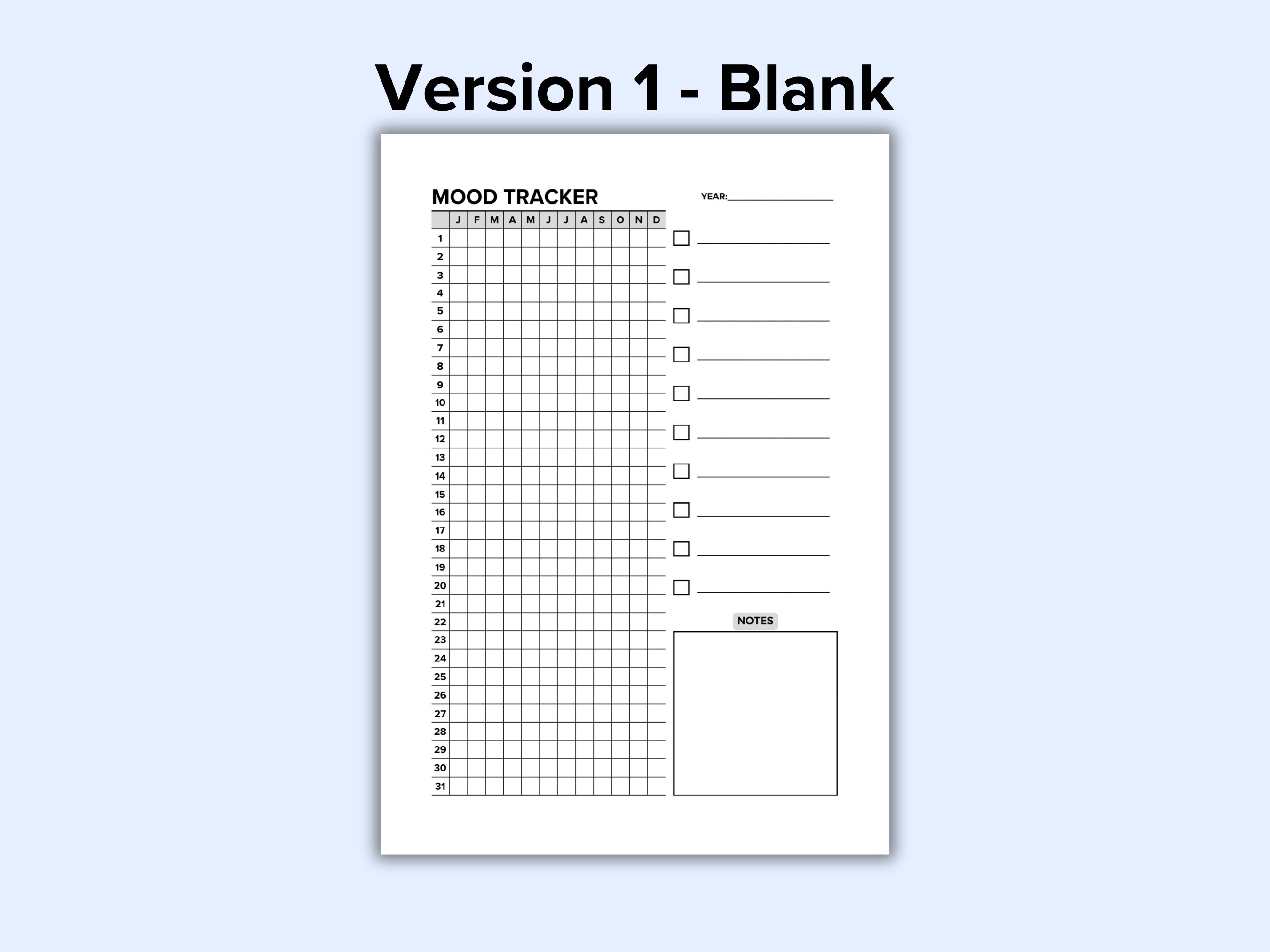Yearly Minimalist Mood Tracker Printable | A Year in Pixels | Track ...