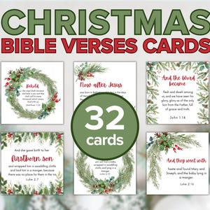 32 tarjetas navideñas con versículos bíblicos para imprimir / Tarjetas navideñas cristianas / Tarjetas con versículos religiosos