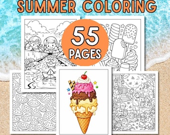 Printable Summer Coloring Pages | 55 Coloring Sheets PDF | Digital Download | Kids & Adults Coloring Book | Printable Pack