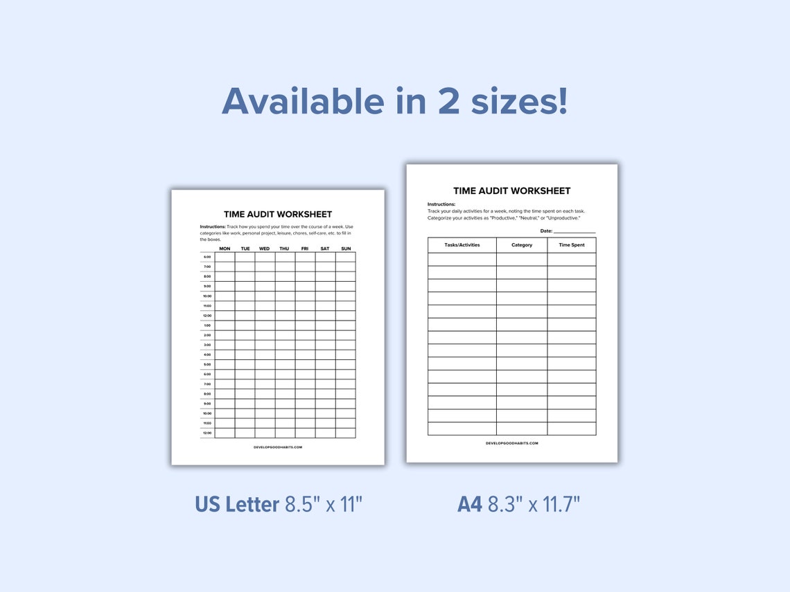 Time Audit Printable Worksheets | Hourly Time Tracker | Time Management ...