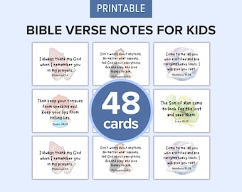 48 Printable Bible Verse Notes for Kids | Encouragement Cards | Christian Notes | Lunchbox Scripture Cards for Children
