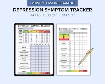 Depression Symptom Tracker Printable  | Mental Health Wellness Tracker and Lo | Anxiety Management Worksheet | A5, A4, US Letter