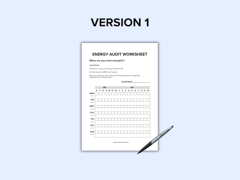 Weekly Energy Audit Tracker Printable | Track Daily Energy Levels ...