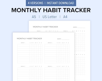 Monthly Habit Tracker Printable | Habit Tracker Template | Goal Tracker | Routine Tracker | 30 Day Habit Challenge | A5, US Letter, A4