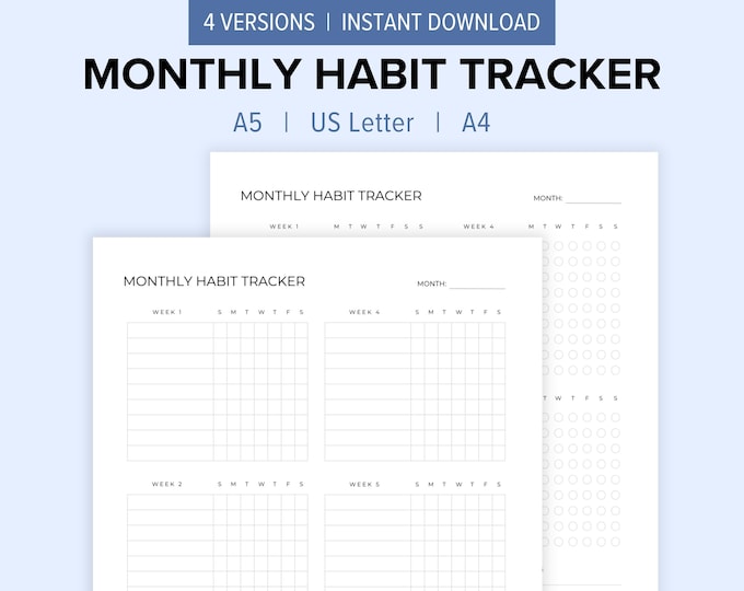 Weekly | Monthly Habit Tracker Printable, Goal Tracker, Routine Tracker ...