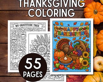 Printable Thanksgiving Coloring Pages | 55 Fall Coloring Sheets PDF | Digital Download | Thanksgiving Coloring Book for Kids & Adults