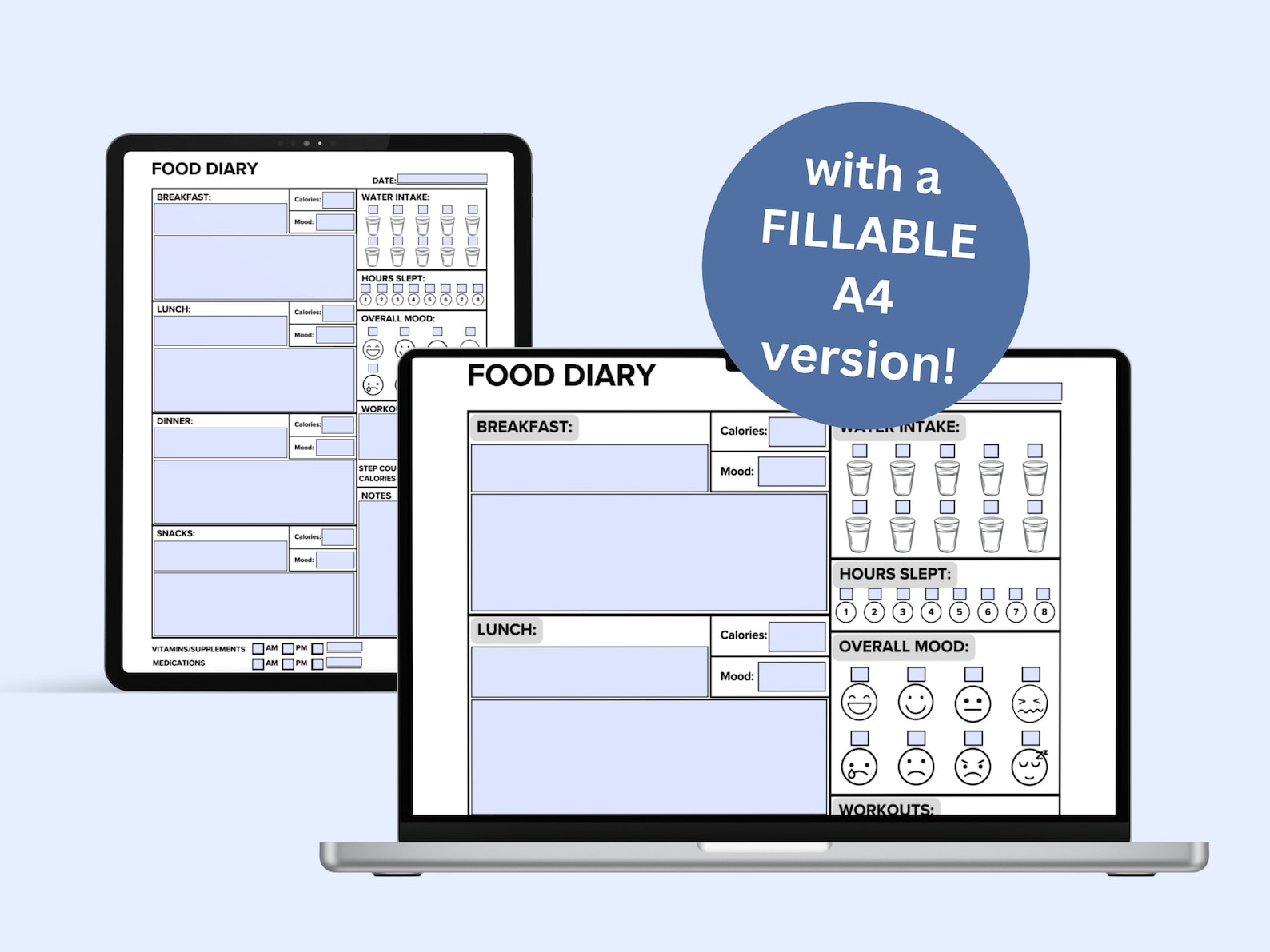 Daily Food Log Applications Daily Food Diary & Log Printable | Meal Tracker | Daily Calorie ...