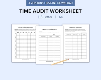 Time Audit Printable Worksheets | Hourly Time Tracker | Time Management Template | Time Blocking Productivity Planner