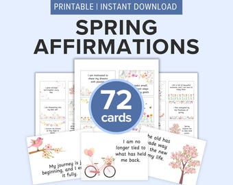 72 Spring Affirmation Cards for Gratitude | Printable Spring-Themed Cards | Positive Spring Quotes and Sayings