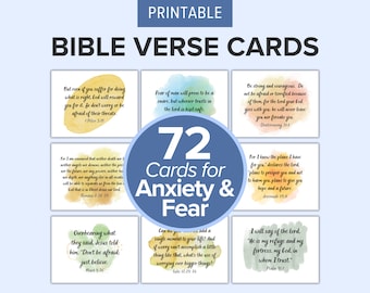 72 Printable Bible Verse Cards for Anxiety and Fear | Christian Encouragement Cards | Scripture Cards | Self Mental Health | Faith Printable