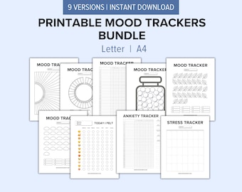 9 Daily Mood Tracker Printable Worksheets | Mental Health Planners | Mood Journaling Pages | Stress and Anxiety Daily Emotions Diary