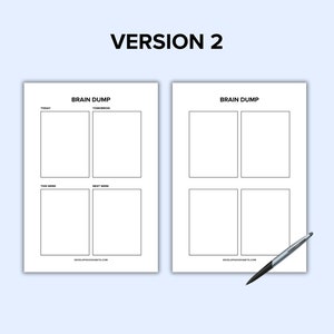 May include: Printable brain dump planner with sections for today, tomorrow, this week, and next week. The planner has a simple black and white design.