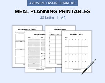 Meal Planning Printable Templates Bundle: Daily, Weekly, and Monthly | Diet, Health, and Menu Planner | Editable and Fillable