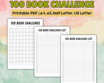 100 Book Challenge Printable - Reading Tracker, Book Log and Coloring Page, 100 Books Reading Challenge PDF