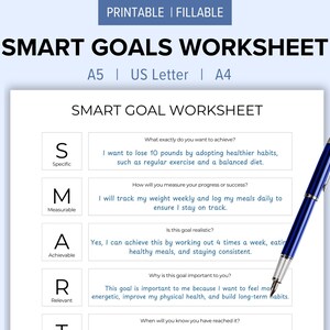 Plantilla de hoja de trabajo editable e imprimible de objetivos SMART / Objetivos anuales 2025 / Planificador de establecimiento de objetivos / A5, Carta de EE. UU., A4, rellenable