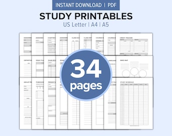 34 Student Study Planner Printable Templates and Worksheets Bundle | Academic College Planner | Study Session | Study Note Taking Templates