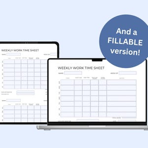 Weekly Work Time Sheet Printable | A5, US Letter, A4 | Fillable ...