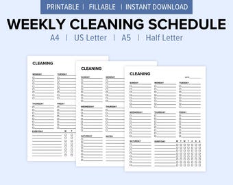 Weekly Cleaning Schedule Printable | 3 Cleaning Planner Versions | House Cleaning Checklist | Fillable PDF | Digital Download