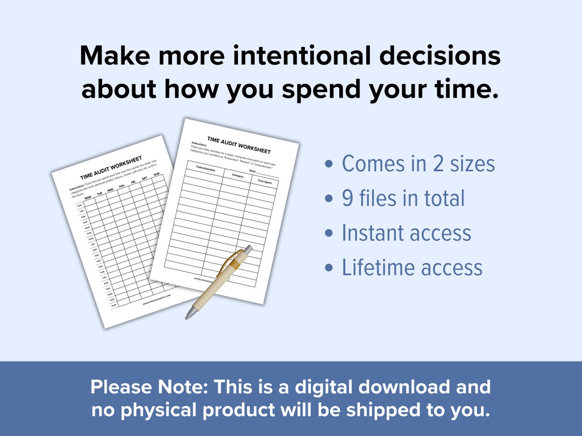Time Audit Printable Worksheets | Hourly Time Tracker | Time Management ...