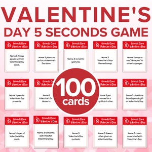 5 Seconds Game for Valentine&#39;s Day Printable | 3 Things Game | Valentine&#39;s Day Game | Galentines Day Game