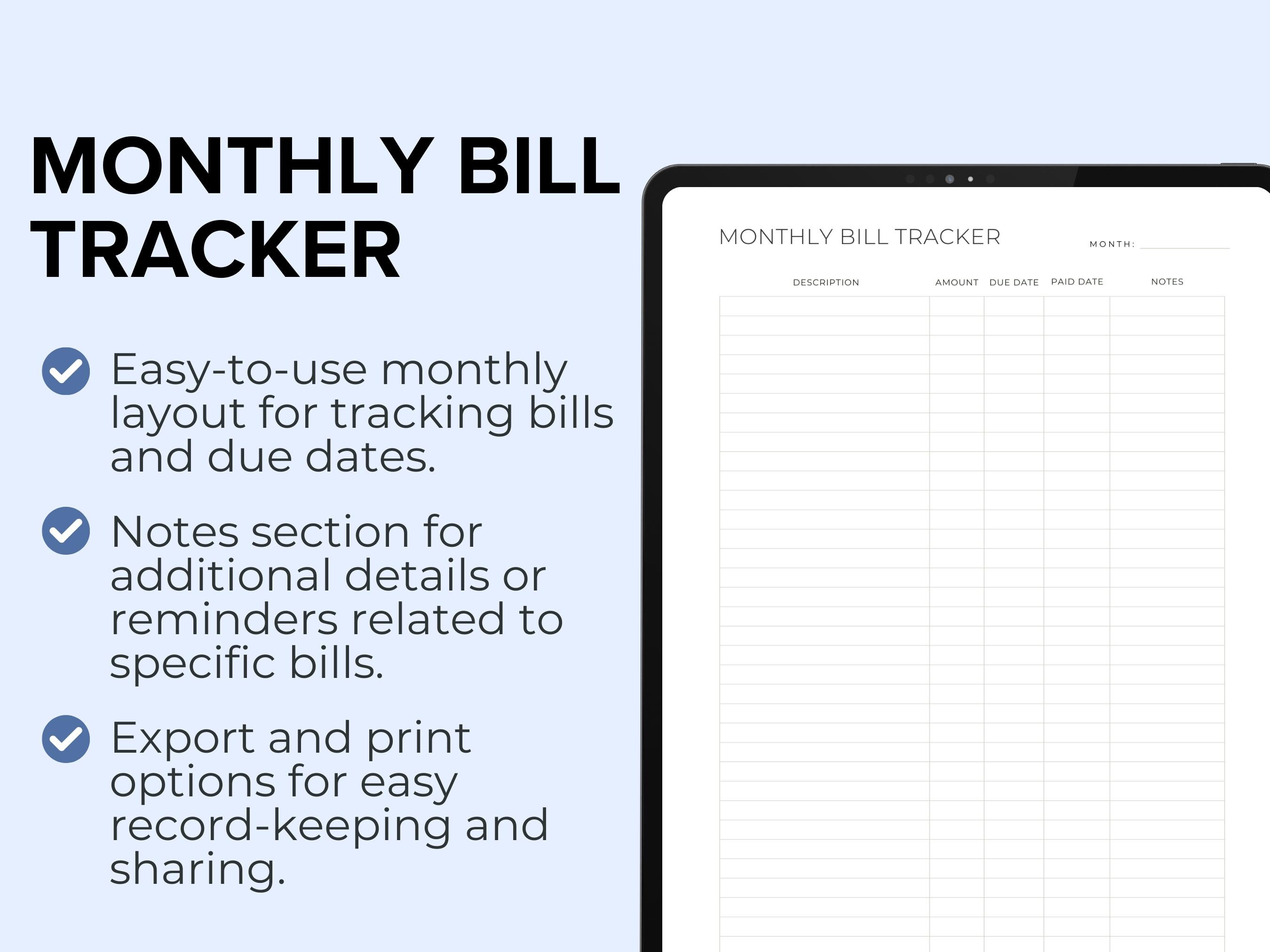 Monthly Bill Tracker Printable | Budget Organizer & Payment Log ...