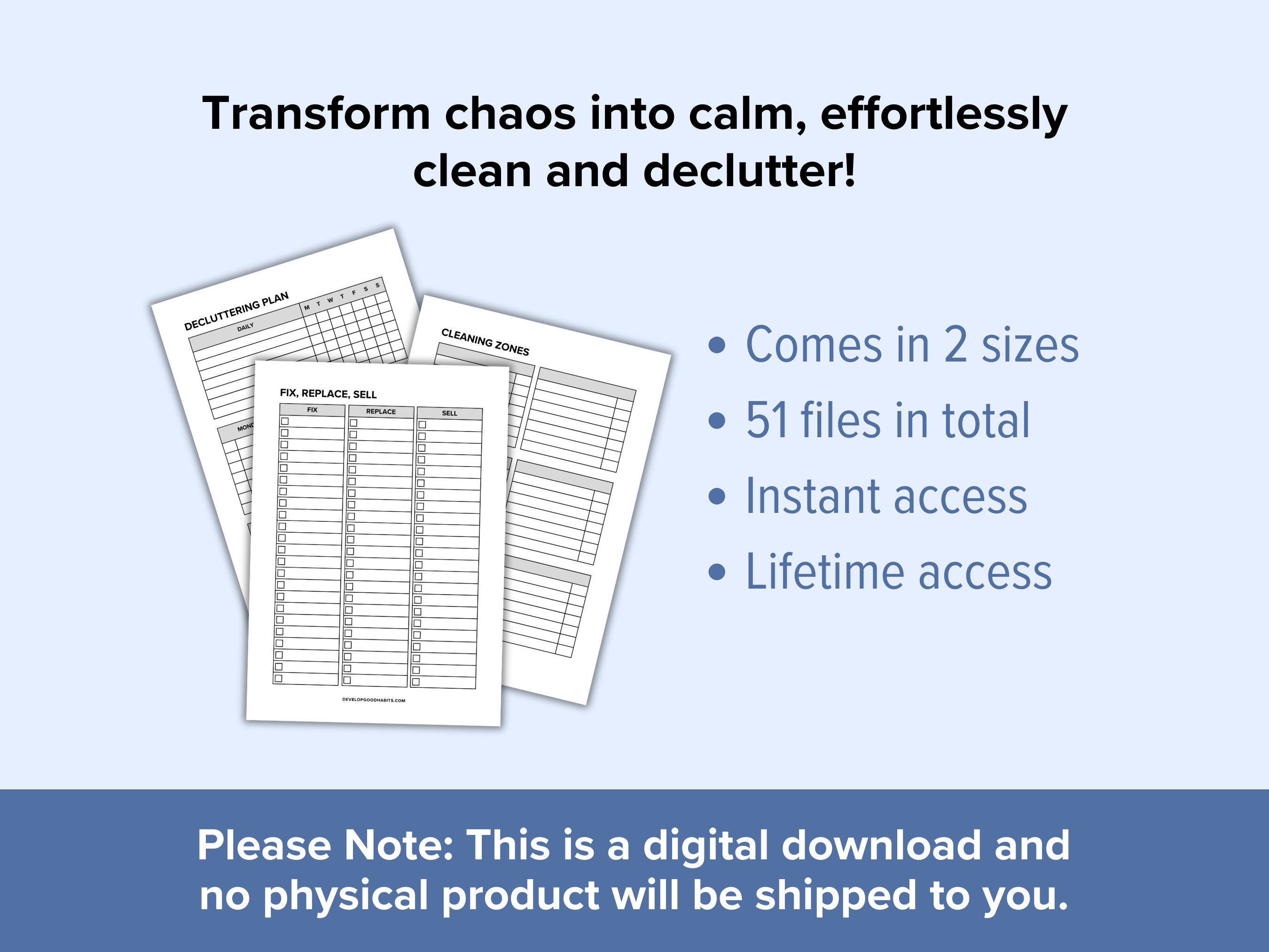 20 Decluttering Checklist Printable Planner | Home Management Checklist ...